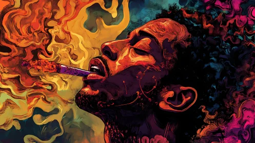 Vibrant portrait captures ecstatic haze in swirling neon smoke