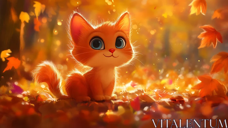 Felid Character Rendered with Warm Chromatic Bokeh and Autumn Foliage Integration