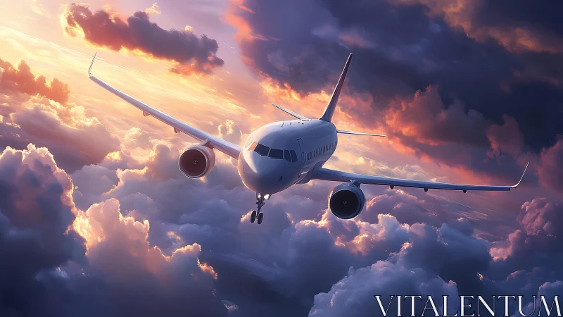 Silver skyliner slicing sunrise clouds in quiet triumph.