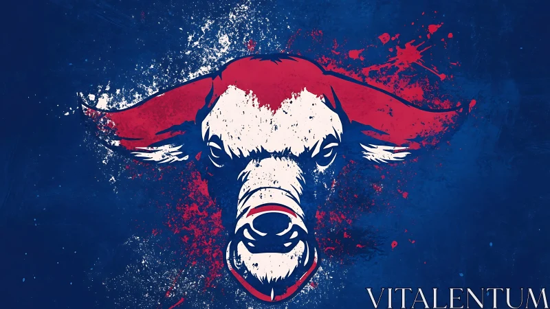 Snarling buffalo crest splashed in electric patriotic grit.