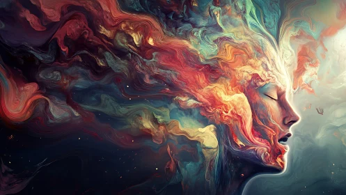 Cosmic portrait merges human profile with swirling nebula