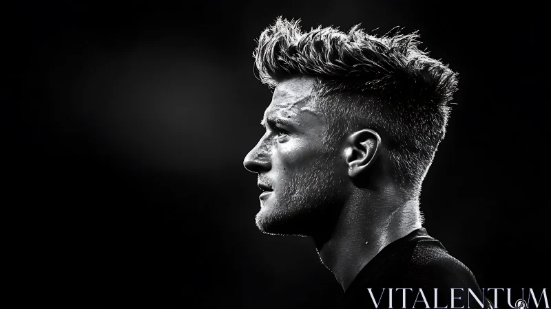 Monochrome profile portrait of focused athletic man.