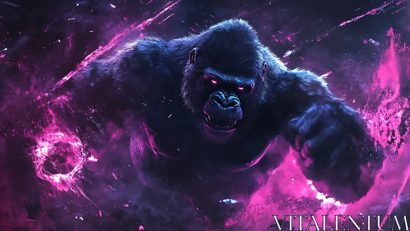 Cosmic gorilla unleashes neon punch through glowing void