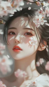 Soft spring portrait framed by delicate cherry blossoms.