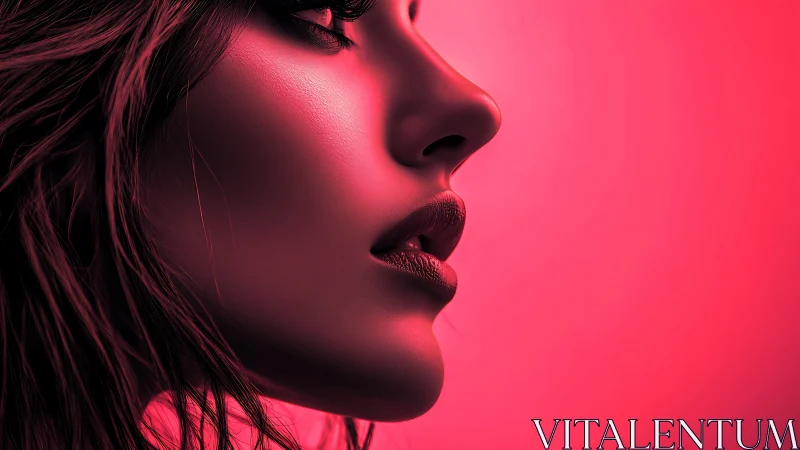 Chromatic side-profile portrait in neon magenta rim lighting.