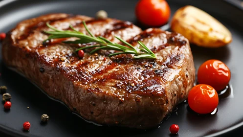 Charred grill marks turn this glossy steak into shining armor