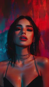 Neon-sculpted portrait under dual-tone cinematic key lighting.