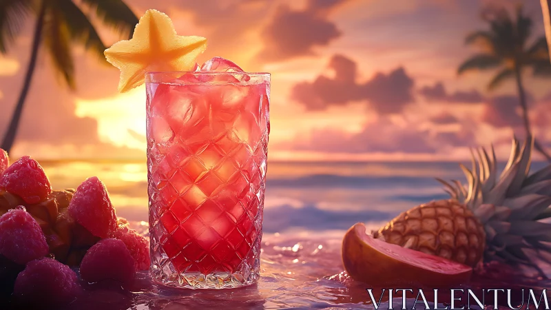 Tropical Cocktail at Sunset with Starfruit Garnish