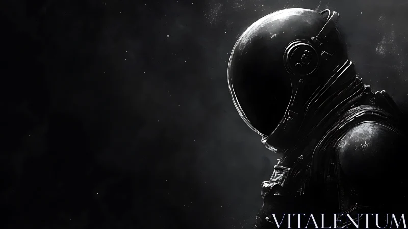 Solitary extravehicular astronaut in shadowed deep space profile