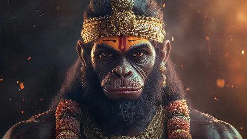 Divine simian warrior rendered with ornate golden crown detail