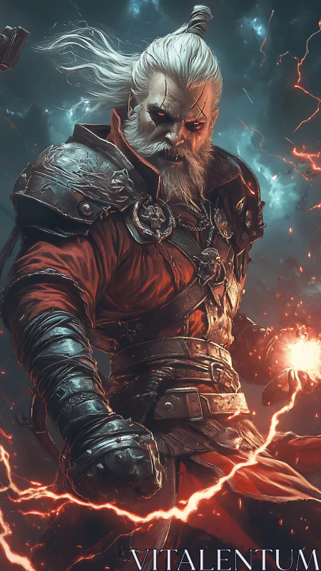 Armored battle mage channels red lightning with dynamic volumetric glow