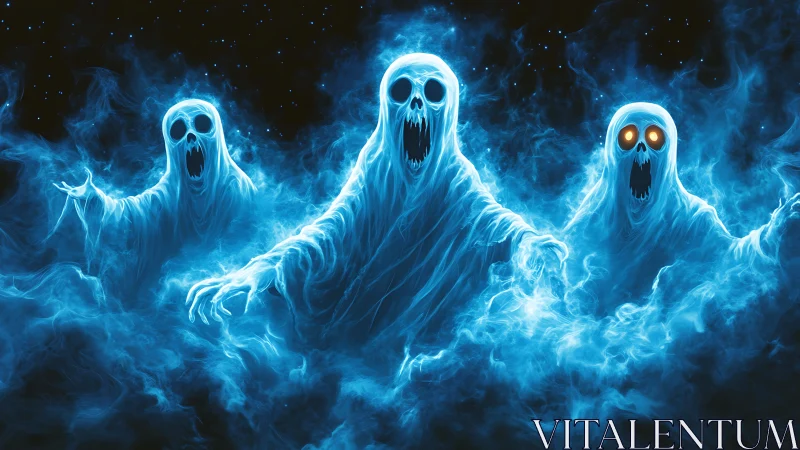 Ghostly triad erupts from neon mist and haunts the void