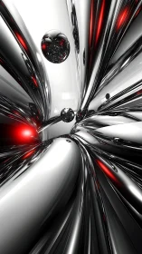 Chrome vortex coils around glowing red energy cores.