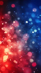 Bicolored particle field forms red–blue gradient with defocused bokeh