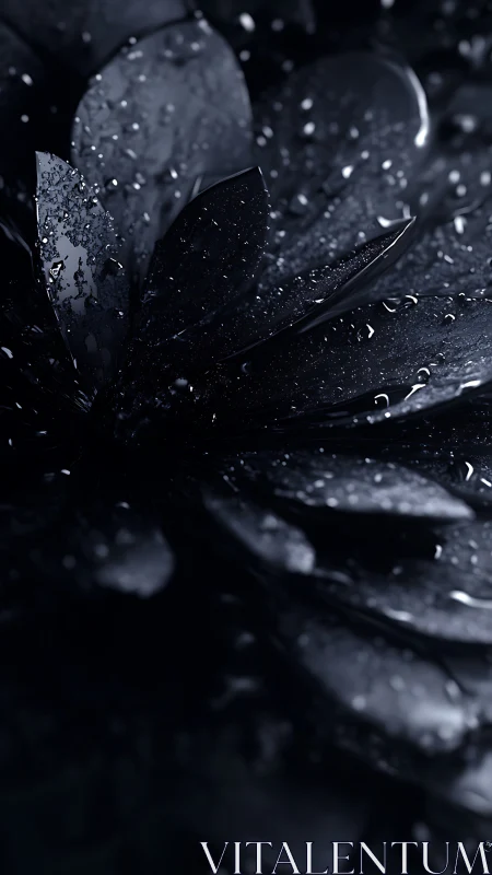 Dark Petals Drenched in Water Droplets.