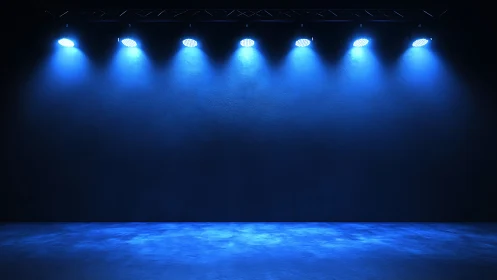 Stage wash in cool blue LED spotlight configuration.