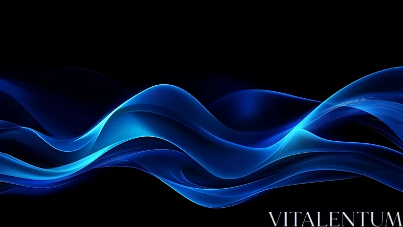 Blue translucent waveforms traverse horizontally on black