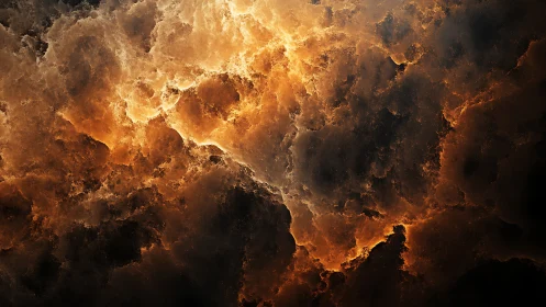 Stellar firestorm blooms inside churning cosmic smokefields.