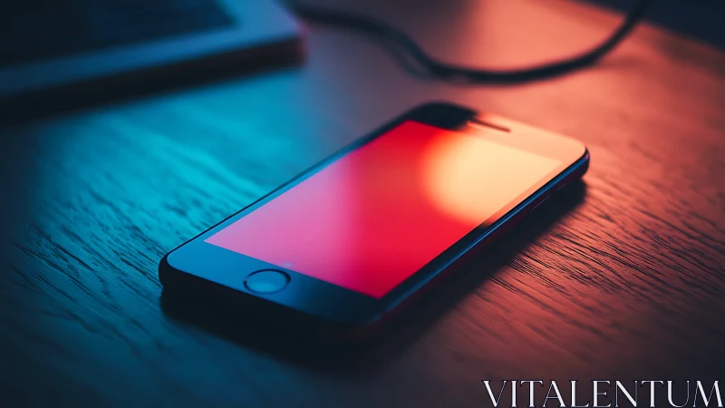 Smartphone with Gradient Display in Neon Lighting.