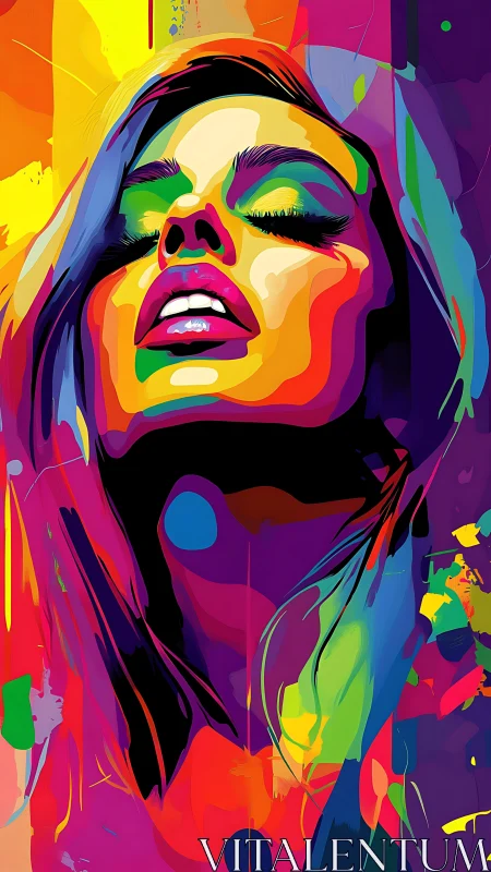 Colorful abstract portrait of woman with closed eyes.