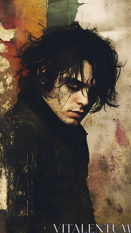 Grunge portrait of brooding figure with distressed textures.