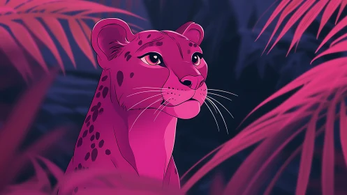 Stylized Leopard Portrait in Magenta Tones
