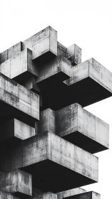 Brutalist concrete cantilevered blocks stacked in sharp relief