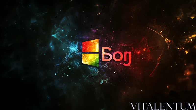 Neon galaxy Windows logo with Cyrillic glow typography.