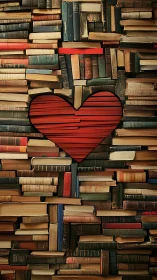 A Heart Beats Among Vintage Books, Love Stories Stacked