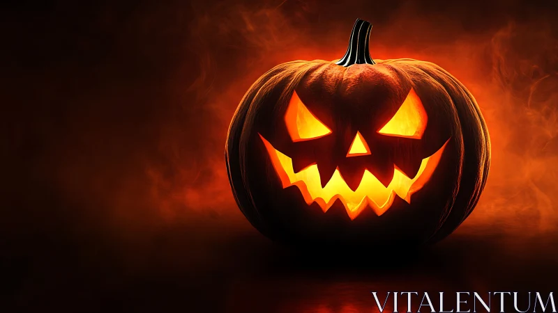 Illuminated carved pumpkin with internal light source.