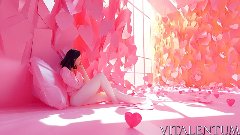 Surrounded by Floating Pink Hearts in a Dreamy Love Haven