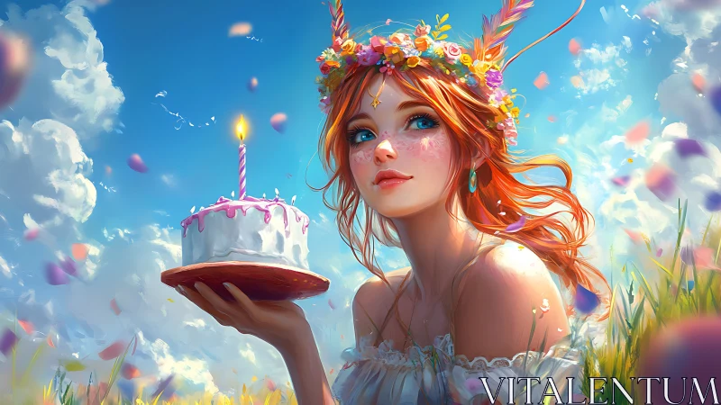 Luminous Birthday: Fiery-Haired Dreamer Conjures Cake-Bound Magic