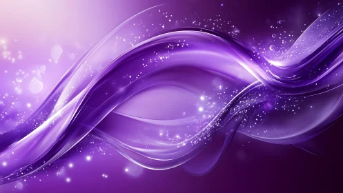 Abstract purple waves with glowing sparkles in digital style.