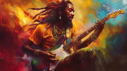 Colors of sound ignite as a soulful guitarist rides the light