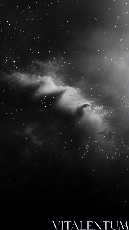 Starlit nebula drifts through deep monochrome cosmos.