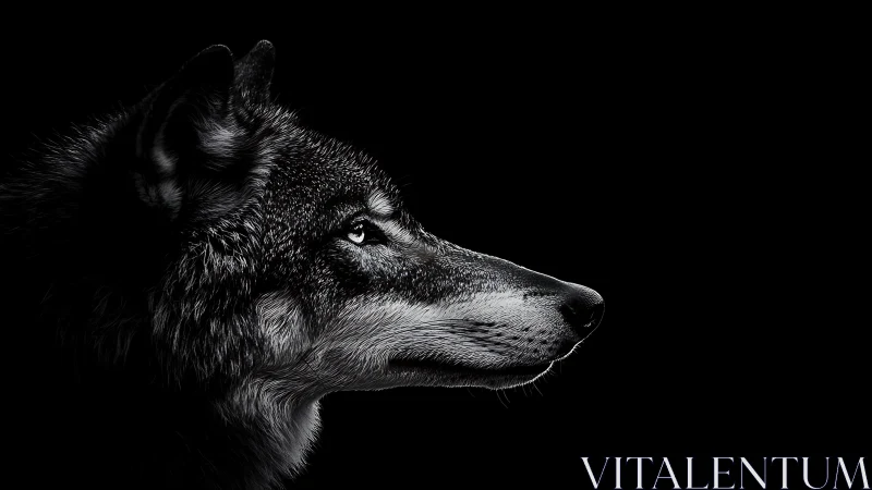 Wolf profile portrait isolates silver fur against black void