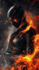 Fiery humanoid figure wrapped in black armor and flames.
