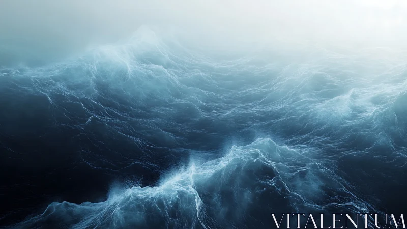 Luminescent storm sea with misted horizon and dynamic currents