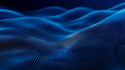 Digital blue wave surface forms with dense luminous data lines