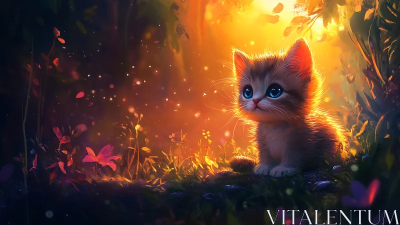 Luminescent Feline Subject Rendered with Warm Chromatic Backlighting Effects