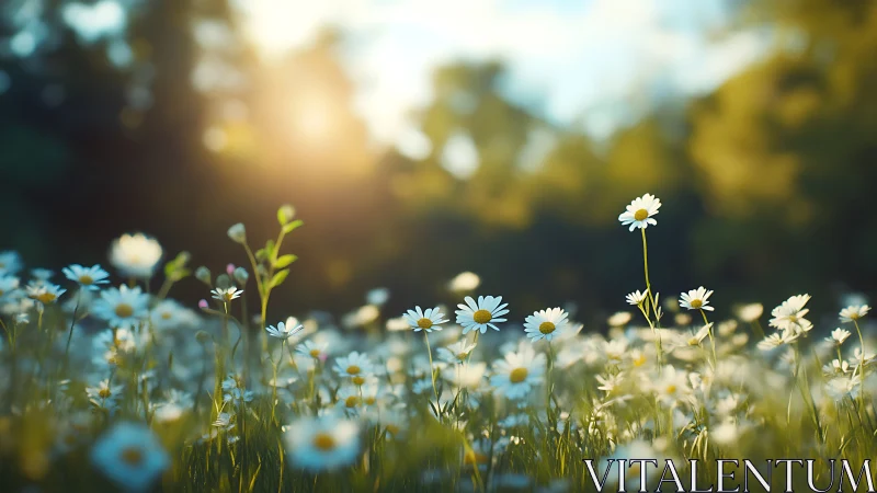 Field of daisies with selective focus on foreground specimens.