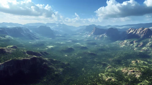 Verdant mountain labyrinth rolls toward a cloud-bright horizon