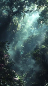 Ethereal Forest Canopy With Verdant Mist Light.