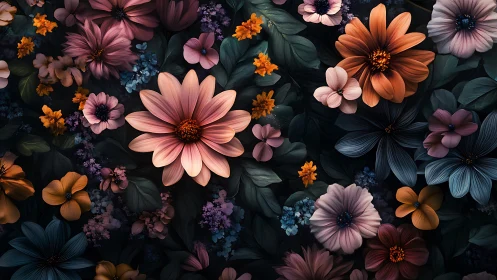 Garden's Nocturnal Tapestry Blooms Against Velvet Darkness