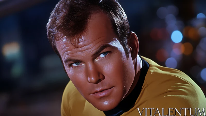 Starship officer gazes ahead with intense cinematic focus