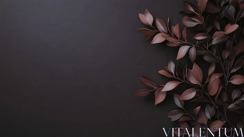 Dark botanical composition arranges leaves along right edge