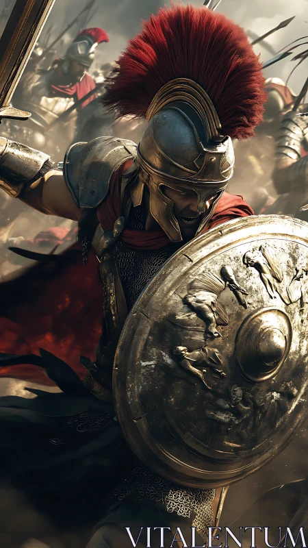 Storm of bronze and crimson on an ancient battlefield.