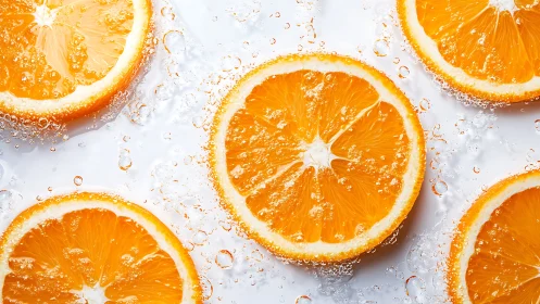 Macro analysis of effervescent orange slices in clear liquid.