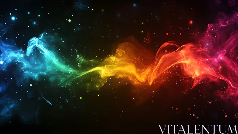 Vibrant cosmic energy wave with flowing rainbow nebula.