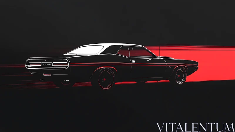 Classic Dodge muscle car in minimalist red motion graphic.
